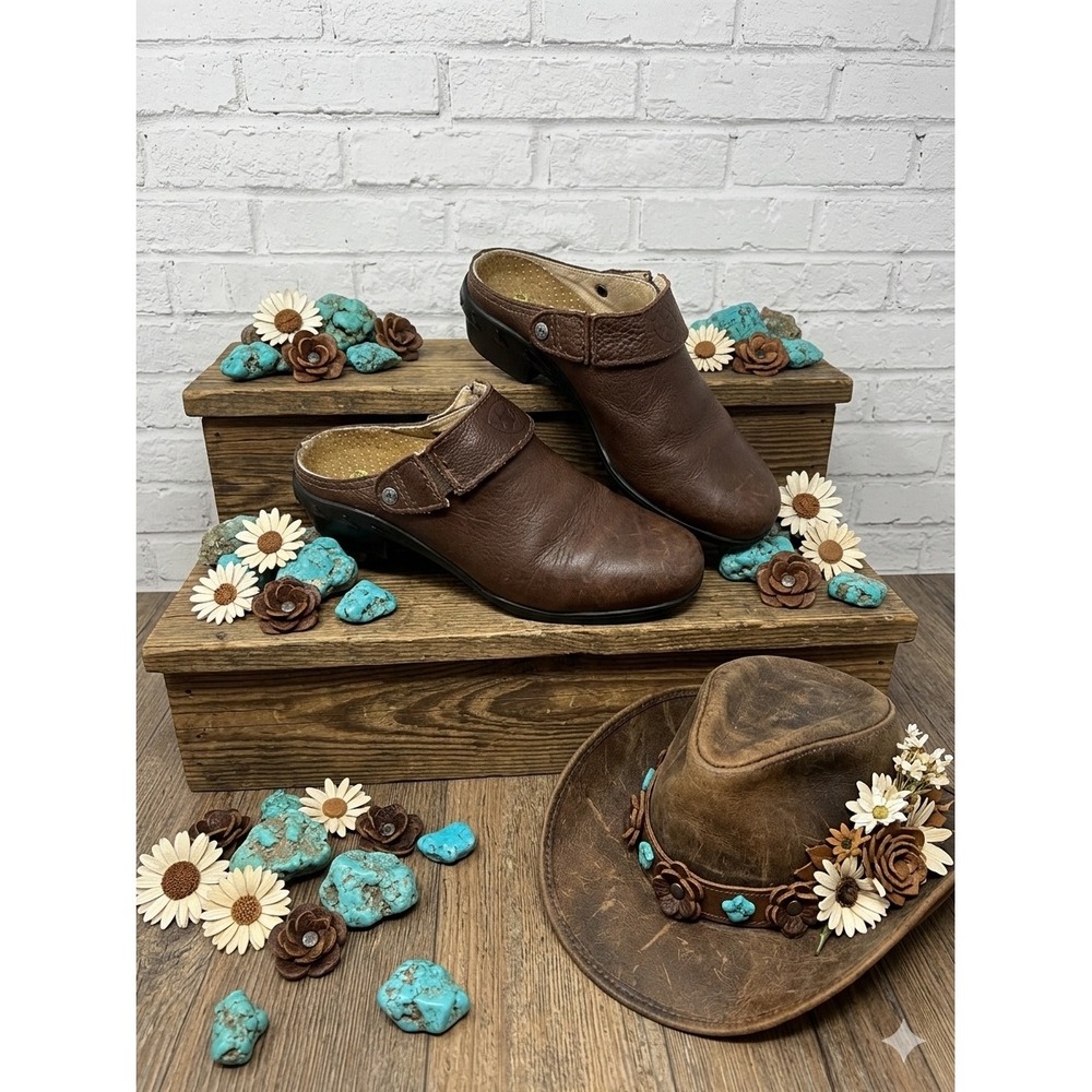 Ariat Brown Leather🤎western boho Convertible Slingback Clogs Shoes festival 6.5